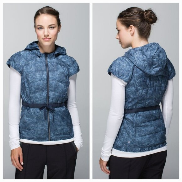 Lululemon Spring Fling Puffy Down Vest Sashiko Cross Inkwell Ghost Size 6 - Picture 1 of 16